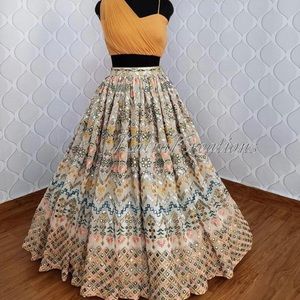 One Sholder Designer Top With Multi Thread Lehenga